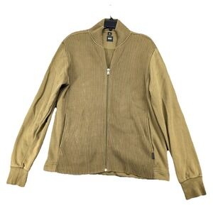 Hugo Boss Sweater Mens Large Faded beige Bomber Knit Full Zip‎ Jumper Cardigan